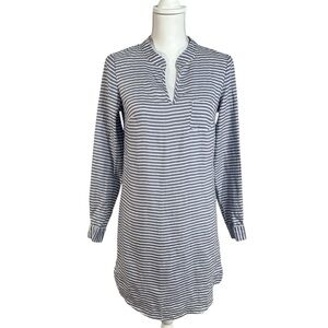 HIHO 100% Linen Striped Long Sleeve Button Cuff V-Neck Shirt Dress Size XS